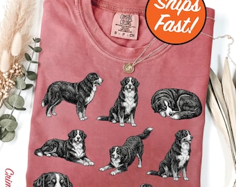 T-shirt bouvier bernois, t-shirt poses de chien mignon, 9 poses de bernois, cadeau pour amoureux des animaux de compagnie, t-shirt graphique couleurs confort
