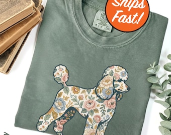 Poodle T-Shirt, Modern Chintz Floral Tee, Dog Lover Gift, Cute Pet Owner Shirt, Comfort Colors Design, Flower Dog Art