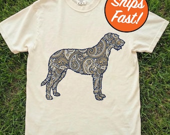 Irish Wolfhound T-Shirt, Paisley Dog Tee, Unique Irish Wolfhound Design, Dog Lover Gift, Fun Graphic Tee, Comfort Colors Irish Wolfhound