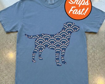T-shirt Mastiff, T-shirt pour chien silhouette Seigaiha, Design unique Mastiff, cadeau pour amoureux des animaux de compagnie, haut graphique couleurs confort pour chien