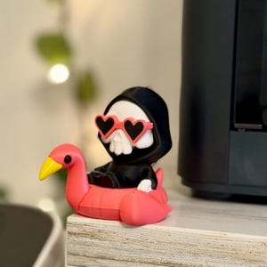 Grim Reaper Flamingo Float Keychain | 3D Printed Skeleton Charm, Gothic Bag Accessory