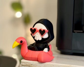 Grim Reaper Flamingo Float Keychain | 3D Printed Skeleton Charm, Gothic Bag Accessory