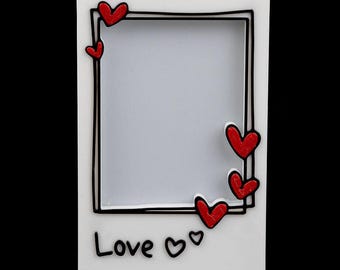 Set of 3 Photo Frame Fridge Magnets – Mini PLA Picture Frames – Heart Decor