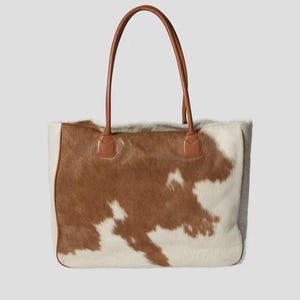 Koeienhuid draagtas voor dames – schoudertas van echt leer – grote handtas met ritssluiting – unieke hair-On Hide-tas