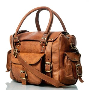 Sac de sport vintage en cuir pour femme - petite sacoche à bandoulière, sac à main de voyage, sac à main de bureau, fourre-tout marron fait main