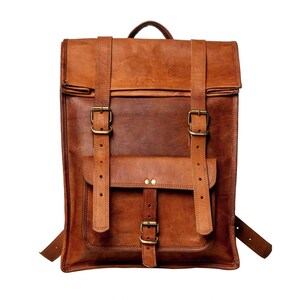 Sac à dos en cuir vintage homme femme - grand sac à dos en cuir de chèvre, cartable, sac à dos de voyage pour ordinateur portable fait main