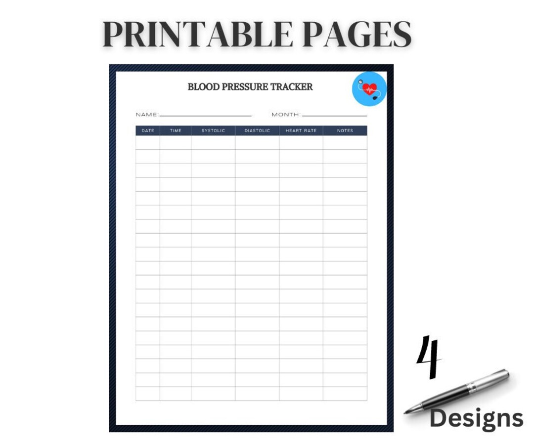 Blood Pressure Tracker, Printable Blood Pressure Log, Medical Chart ...
