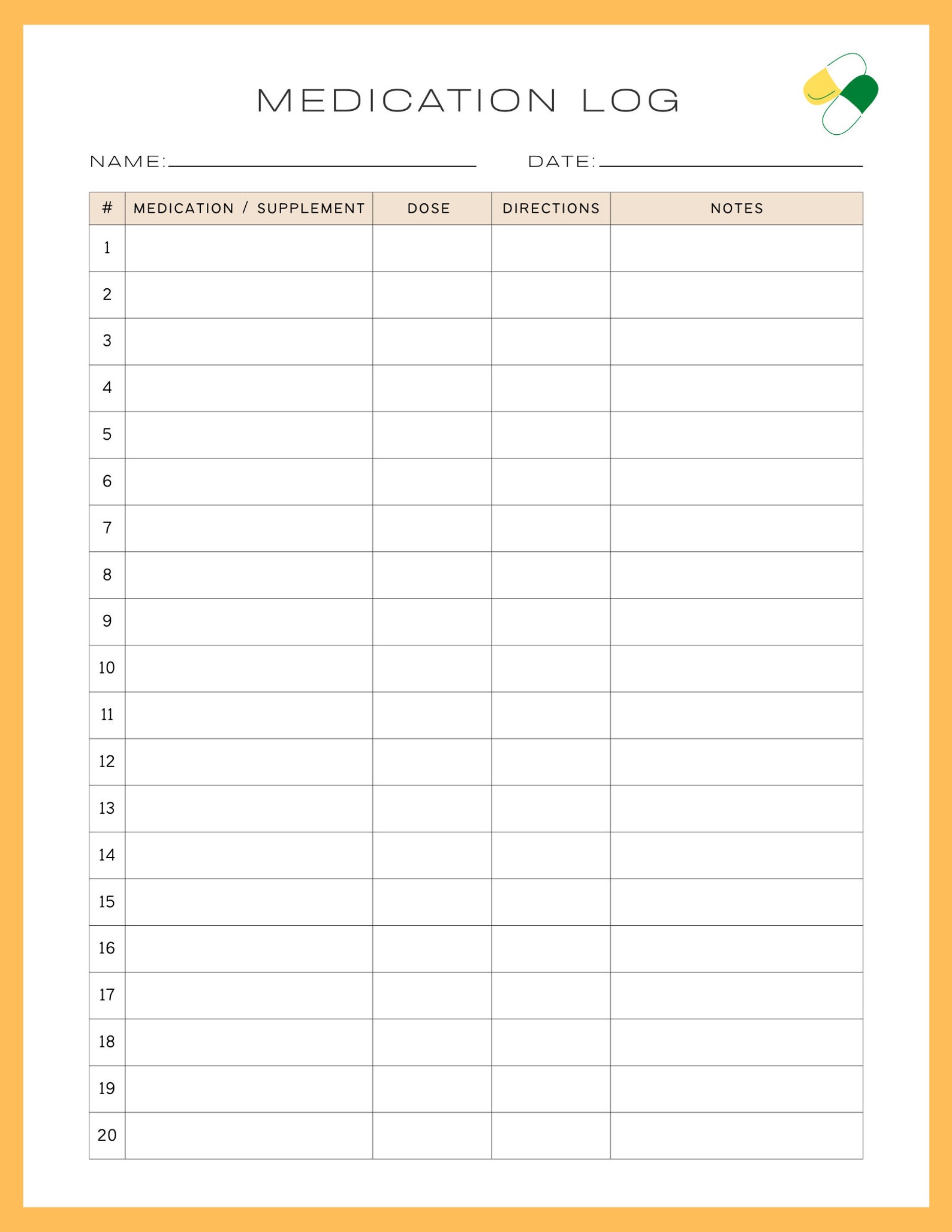 Medication Tracker, Printable Health Log, Medical Chart, Daily ...