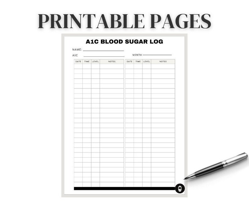 A1C Blood Glucose Tracker, Printable Blood Sugar Log, Medical Checklist