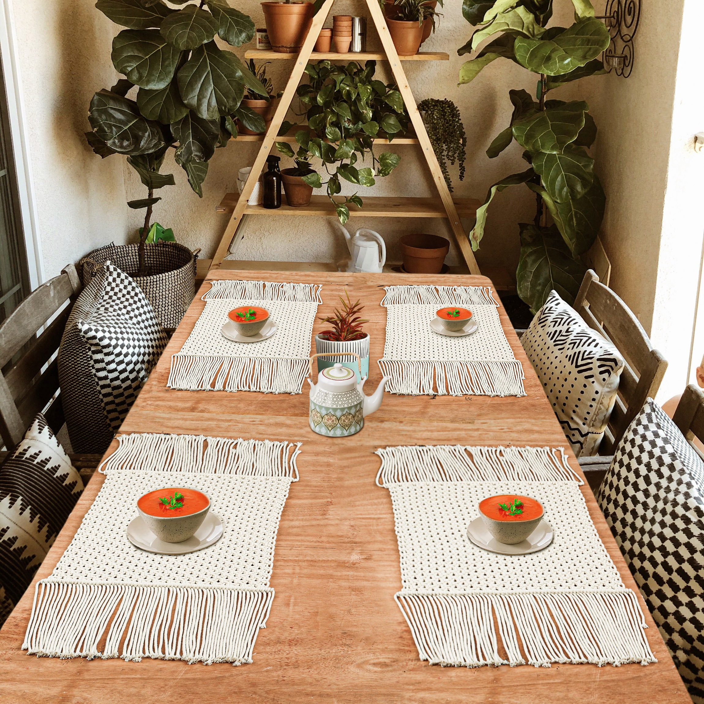 30,5 cm ronde katoenen placemat, set van 4 boho-placemats van geweven wasbare tafelplacemats voor herfst, keuken, eetkamer, huis, boerderij, Thanksgiving, kerstdecoratie, hittebestendige placemat