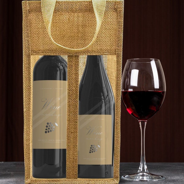 Two bottle Wine Bag Jute Wine Bottle Tote with Handle Gift Packaging Wine Gift Burlap Bag Bag for Christmas Holiday Decorations