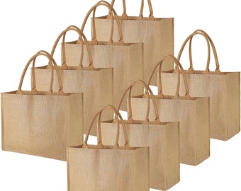 Burlap Jute Tote Bags Bulk X-Large Beach with W16×H14×D6 Blank for Teacher Mother Bridesmaid Wedding DIY Decoration 10 bags