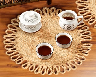 Round Woven Placemats, Natural Water Hyacinth Place mats, Braided Straw Table Mats for Dining Table (15 inch) 4 6 placemats sets