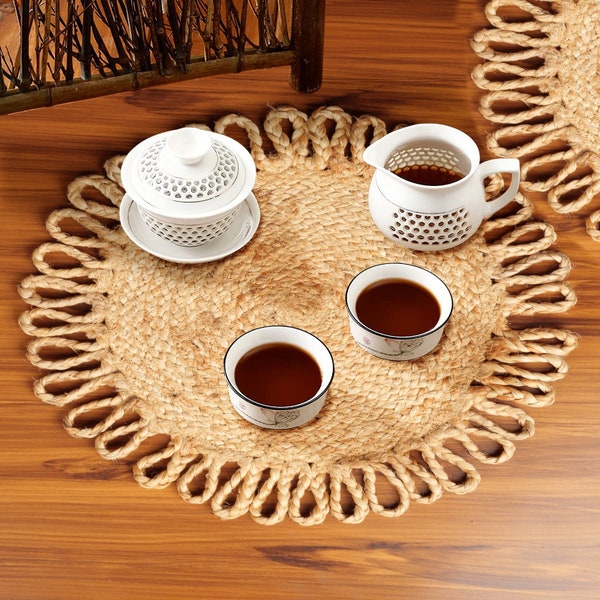 Round Woven Placemats, Natural Water Hyacinth Place mats, Braided Straw Table Mats for Dining Table (15 inch) 4 6 placemats sets