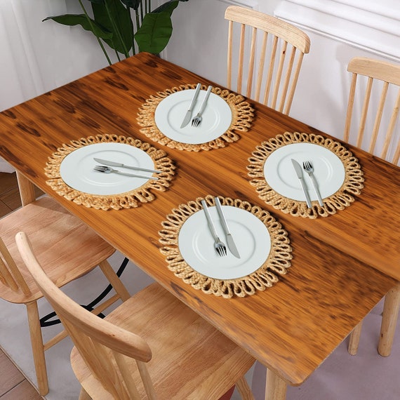 Set Of 6 Round Jute Placemats – 100% Natural, Non-Slip 13x13 Inch Farmhouse Boho Design For Dining Table Décor