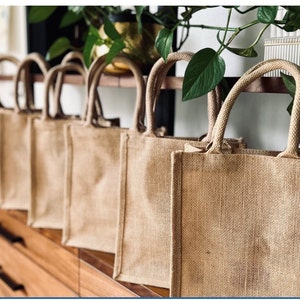 20x Jute Bags  8 X 8 X 6 inches Small - padded cotton handles  small Eco-friendly Burlap Bag, Reusable Burlap Tote,Shopping Wedding Gift Way