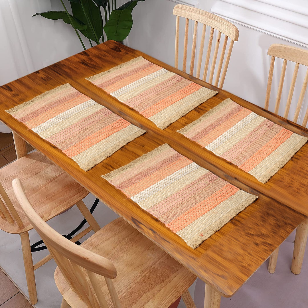 Table Woven Placemats Rectangle Placemat Set of 4 6 Cotton Etsy