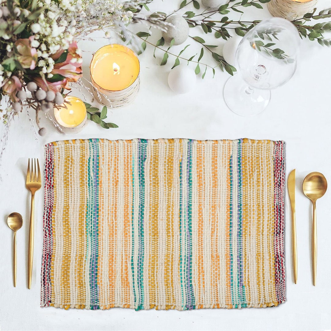 Table Woven Placemats Rectangle Placemat Set of 4 6 Cotton Etsy