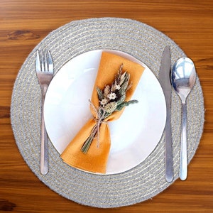 Placemats, Braided Organic Handmade 15-inch Round Table Mats, Thick Heat Resistant, Washable Placemat , Grey Color ,4 pieces in a set