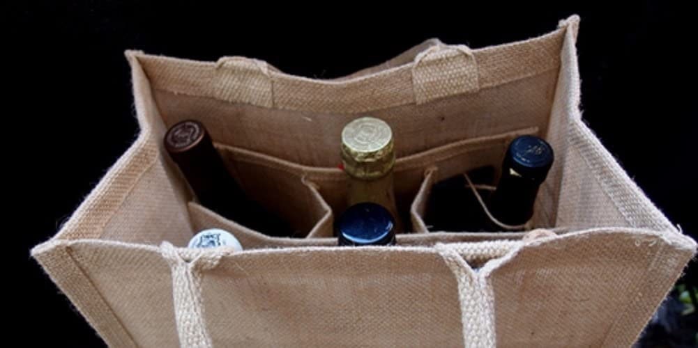 Natural Jute Burlap 6 Bottle Wine Tote Bag Reusable Jute Wine Carrier