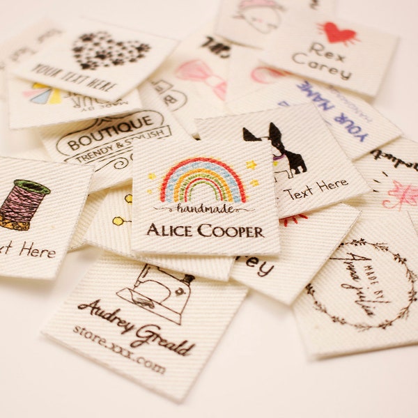 25 x 25 mm,Étiquettes à coudre thermocollantes,Coton avec logo ou texte,Étiquettes pour objets tricotés,Personnalisé,Personnalisé,Teg fait main,Étiquettes cadeaux