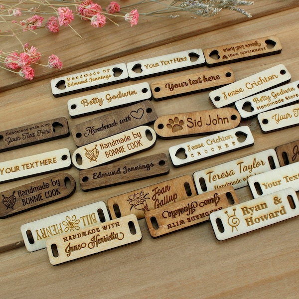 50PCS Rectangular wooden label,Wooden buttons,Personalized,Custom wood,Wood Name tag,Gift tags,Laser engraved,DIY WOOD CRAFT,Crocheted