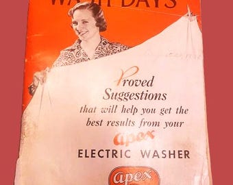 Apex Electric Washing Machine Instructions for Use ca 1930s