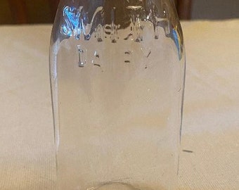 Vintage Half Pint Milk Bottle - Small Vintage Glass Milk Bottle - Vintage Kitchen