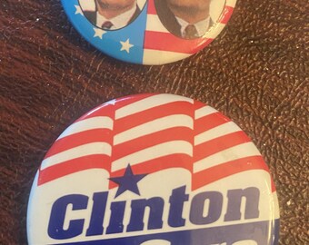 Vintage President Clinton Campaign Buttons 1990s Clinton-Gore Political Pins Vtg Democratic President Pin Back Buttons