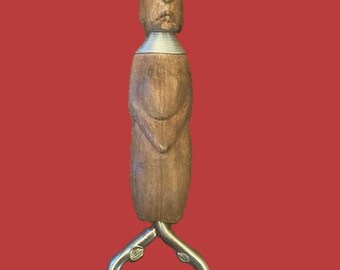 Hand Carved African Figurine Bottle Opener with Ringed Wire Collar / Bar Key / Vintage Souvenir Bar-ware