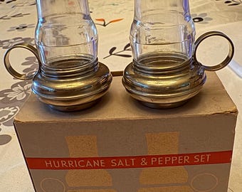 Novelty Salt & Pepper Shakers Vintage Hurricane Oil Lamp Plastic/Metal MCM Decor