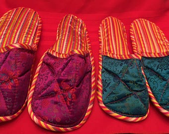 Quilted Japanese Slippers, Handmade Fabric House Shoes