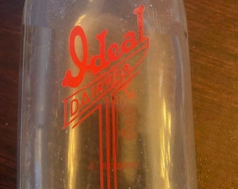 Vintage - 1950's 1-quart Ideal Dairy Square Milk Bottle Wooster Ohio