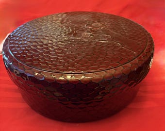 Vintage Lacquerware Container with lid Plum flower design