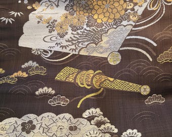 Vintage Silk Kimono Obi Sash: Japanese Brocade Belt, Floral Pattern