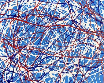 Original Abstract painting/ Art / Artwork - &quot;Positronic Network&quot;  - 20 X 16 X 1 - Red / White / Blue