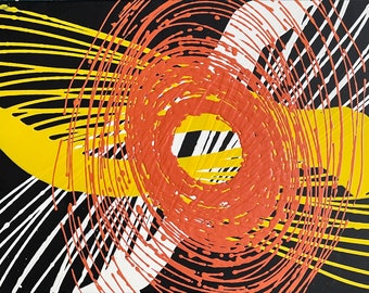 Original Abstract painting / Art / Artwork - &quot;Space / Time Continuum&quot; - 24 X 18 X 1 - Orange / Yellow / White / Black