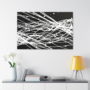 Slinger kunst! Abstract schilderij canvas print - muur decor, zwart-wit, moderne kunstwerken, extra grote canvas kunst - IMG-1947