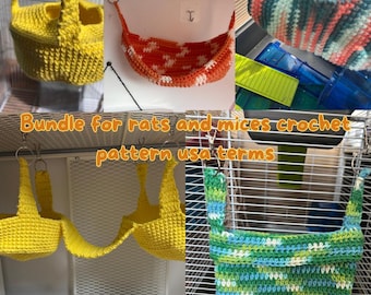 Häkelanleitung/Set für Zubehör für Nager-/Ratten-/Mäusekäfige, Hängematten, Taschen/Doppelhängematten, für Anfänger bis Fortgeschrittene. US-amerikanische Häkelbegriffe.
