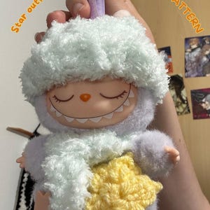 Labubu winter star outfit, crochet pattern  US terms, Beanie/bag and scarf
