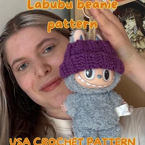 Labubu beanie, crochet pattern  USA terms