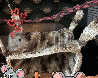 Häkelanleitung für Käfigzubehör/Hängematten für Nagetiere/Ratten/Mäuse, für Anfänger bis Fortgeschrittene. Amerikanische Häkelbegriffe. Rattenbett, Schlafplatz für Ratten.