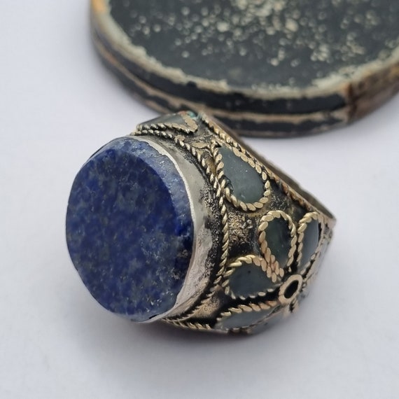 Blue stone ethnic ring, large size, boho vintage … - image 2