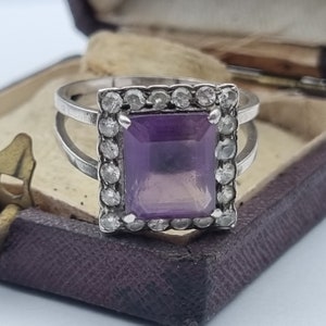 Art deco ring vintage, art deco silver ring, art deco purple ring, ring for women vintage, Vintage jewelry, art deco purple ,Vintage culture