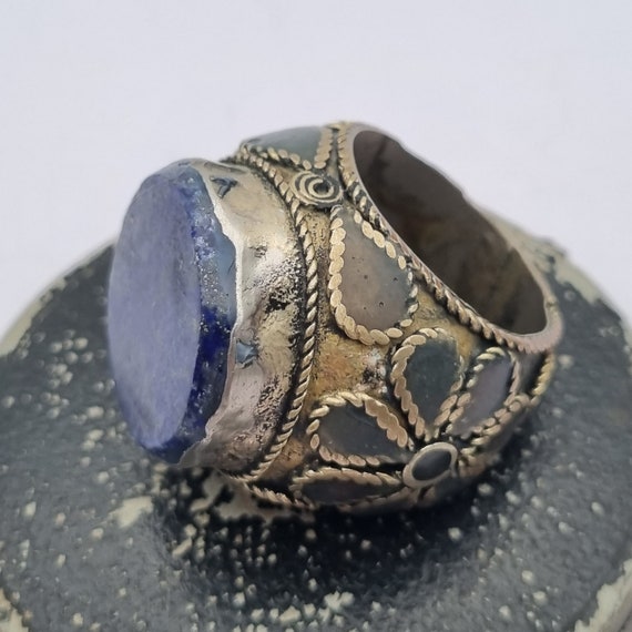 Blue stone ethnic ring, large size, boho vintage … - image 4
