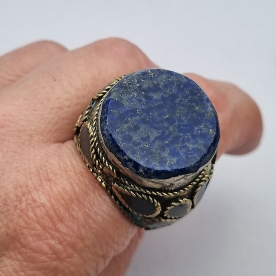 Blue stone ethnic ring, large size, boho vintage … - image 3