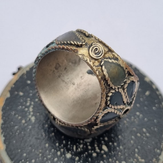 Blue stone ethnic ring, large size, boho vintage … - image 8