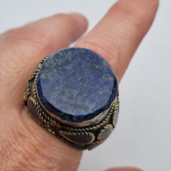 Blue stone ethnic ring, large size, boho vintage … - image 6