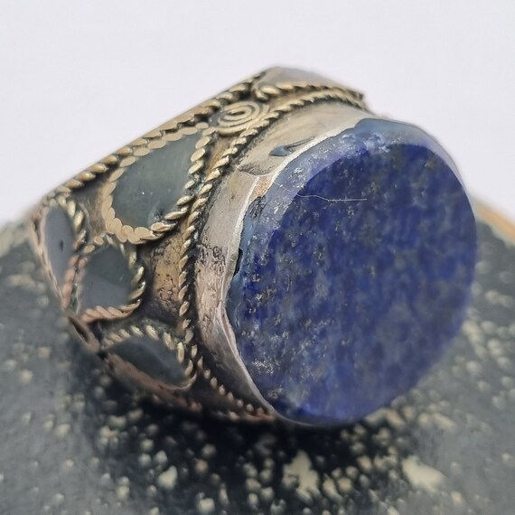 Blue stone ethnic ring, large size, boho vintage … - image 9