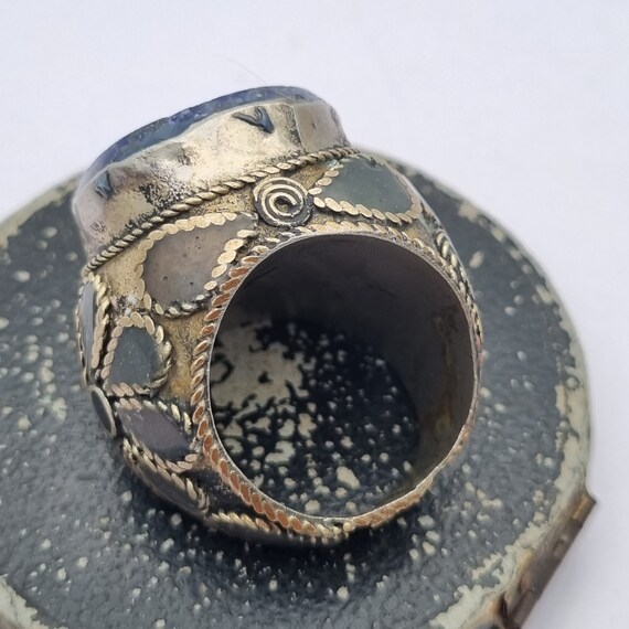 Blue stone ethnic ring, large size, boho vintage … - image 7